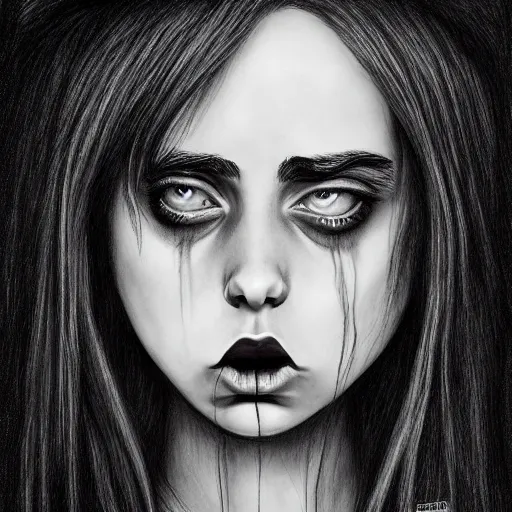 emo drawing of billie eilish by - michael karcz , | Stable Diffusion ...