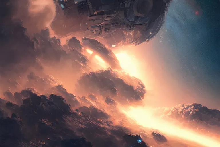 Image similar to 2 1 0 0 astronaut burning up while dropping through the majestic clouds of jupiter, by cedric peyravernay, highly detailed, excellent composition, cinematic concept art, dramatic lighting, trending on artstation