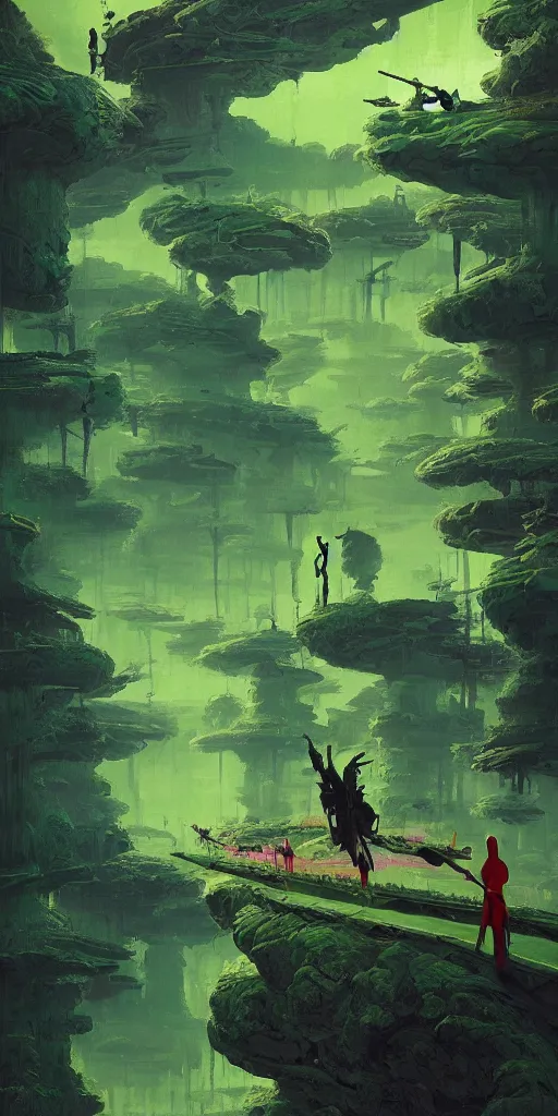 Prompt: the green samurai!!! a highly detailed cinematic oil painting by roger dean and alena aenami, dynamic lighting