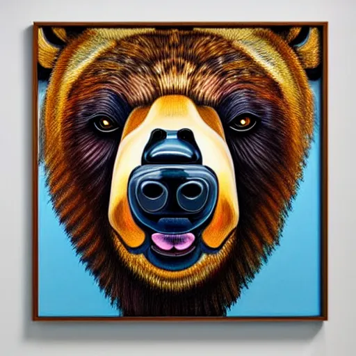 Image similar to a painting of a bear in front of a large screen, a digital rendering by chinwe chukwuogo - roy, behance, neo - dada, behance hd, 3 d, maximalist