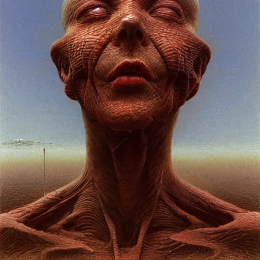 Image similar to A character by Peter Gric and Zdzisław Beksiński