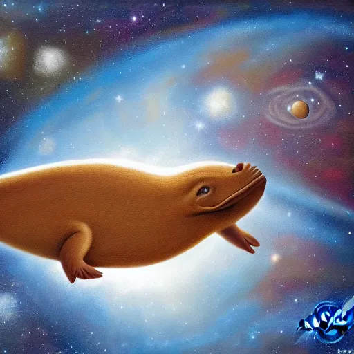 Prompt: painting of a platypus floating in space, nasa photography, hd, highly detailed
