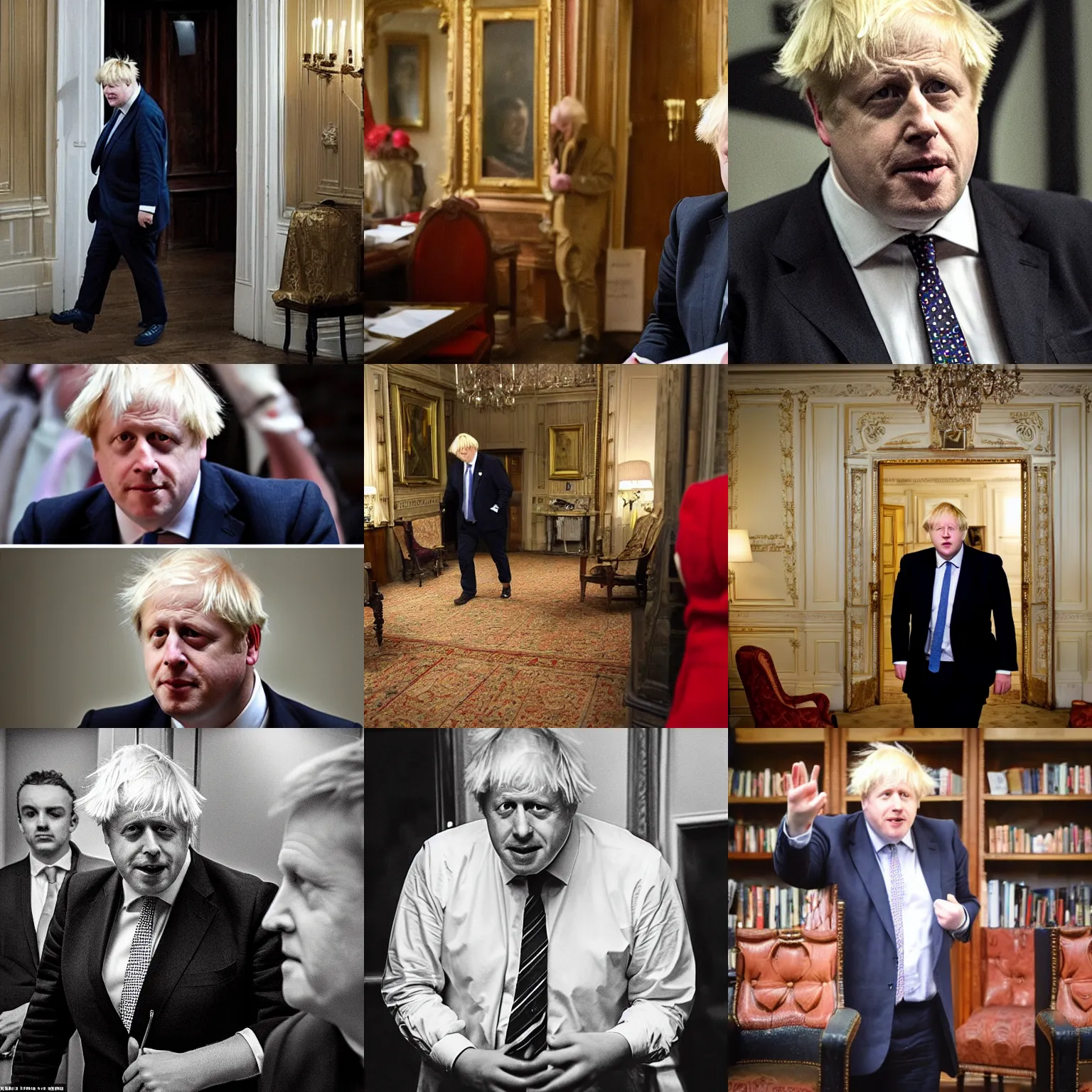 Prompt: Boris Johnson in the backrooms, creepy, eerie