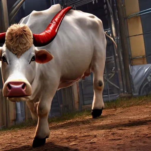Image similar to a cow, as a character in tekken