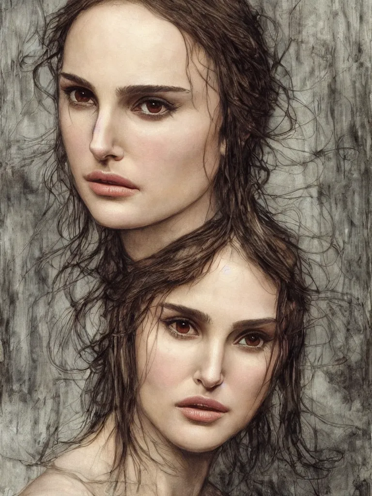 Prompt: a beautiful portrait of natalie portman by h.r. giger and by arthur rackham and by john william waterhouse, detailed, proportional, trending on art station, 4k