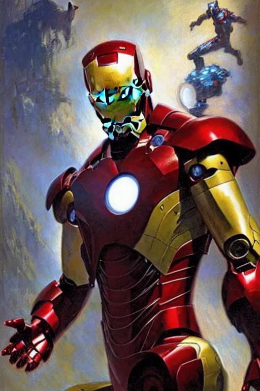 Image similar to iron man, painting by gaston bussiere, craig mullins, j. c. leyendecker, yoji shinkawa