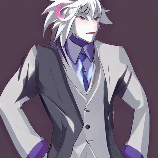 Image similar to modern anime portrait an anthro male wolf furry fursona in a formal outfit, handsome anime eyes, key anime visuals