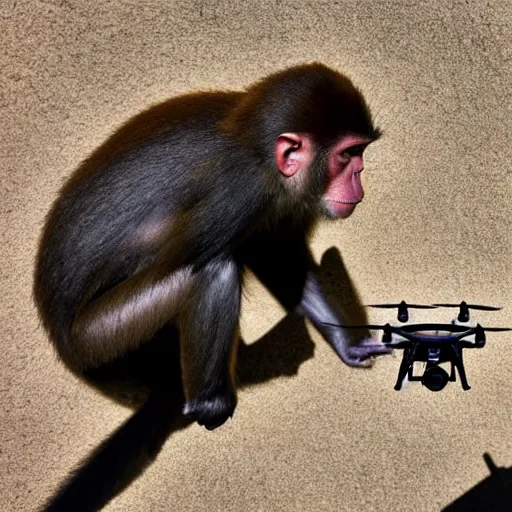 Prompt: photo of a monkey using a drone, 4k ultra hd
