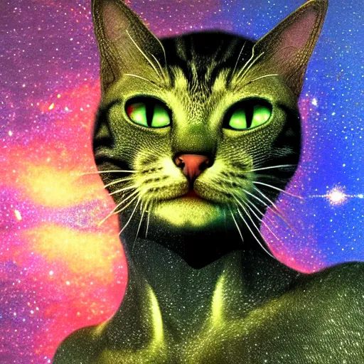 Image similar to UHD photorealistic Cosmic Feline Borg in the style of tonalism