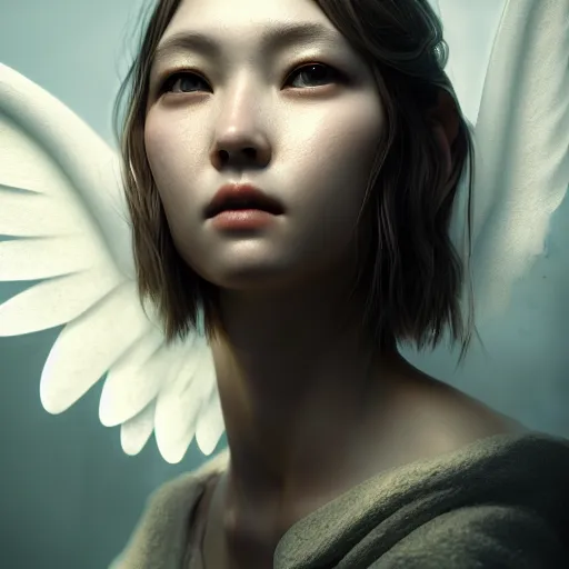 Image similar to portrait of an angel by tsuyoshi nagano, illustration, cinematic lighting, hyperdetailed, 8 k, face enhance, elegant, fantasy, frostbite 3 engine, cryengine, dof, trending on artstation, digital art, crepuscular ray