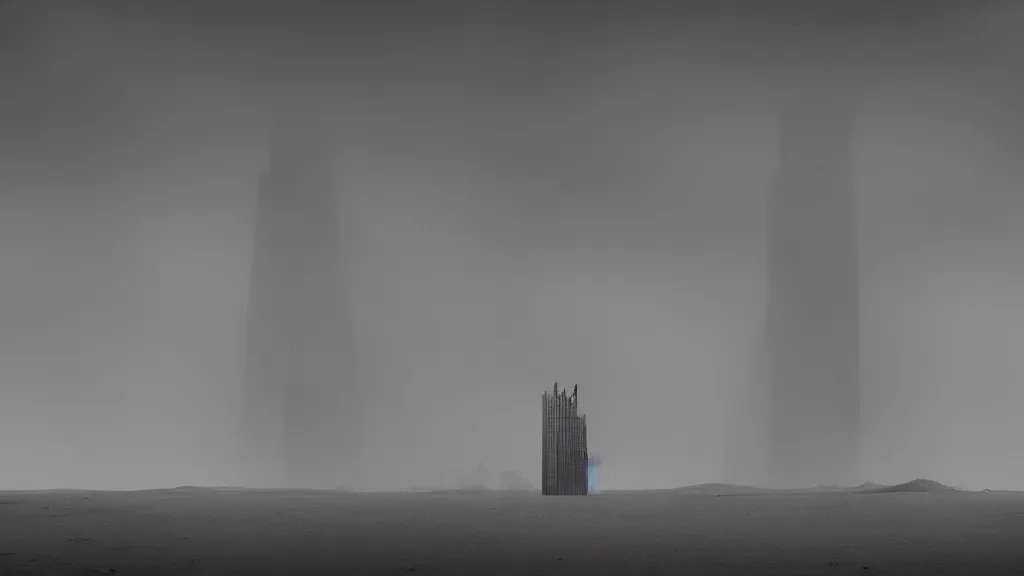 Prompt: my patrick jones rutkowski the last tower. sand. lonely. ominous. outlaw quest 3 8 4 0 x 2 1 6 0