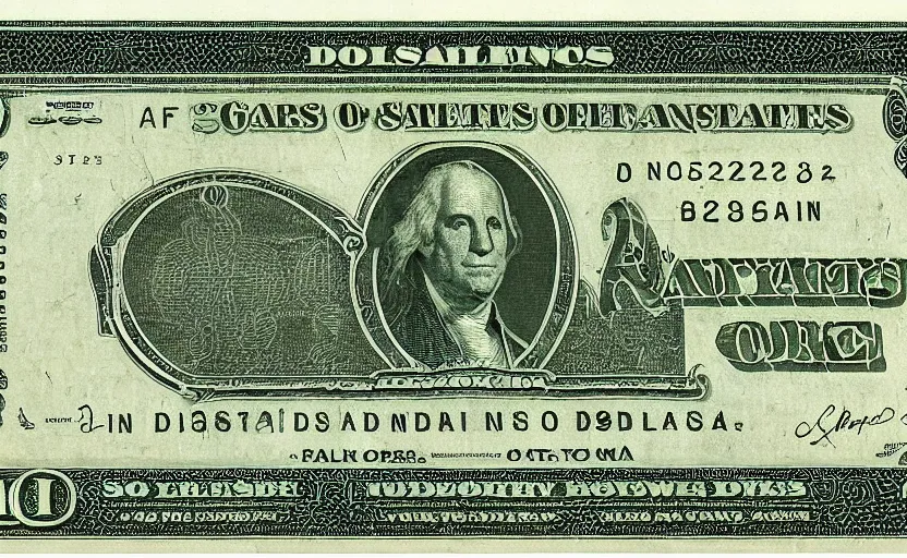 Prompt: rectangular photograph of one dollar u. s. currency note