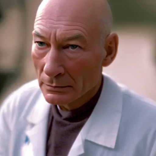 Image similar to doctor who played by Patrick Stewart, cinematic photo, distance shot,