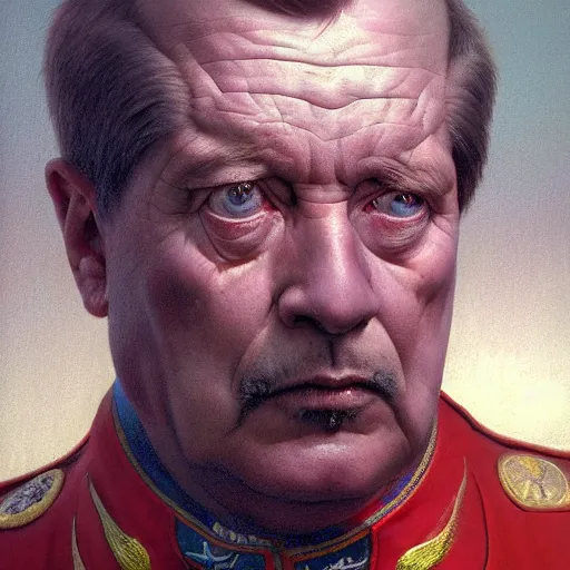 Image similar to a hyper - realistic character concept art portrait of a dictator, depth of field background, artstation, award - winning realistic sci - fi concept art by jim burns and greg rutkowski, beksinski, a realism masterpiece, james gilleard, bruegel, alphonse mucha, and yoshitaka amano.