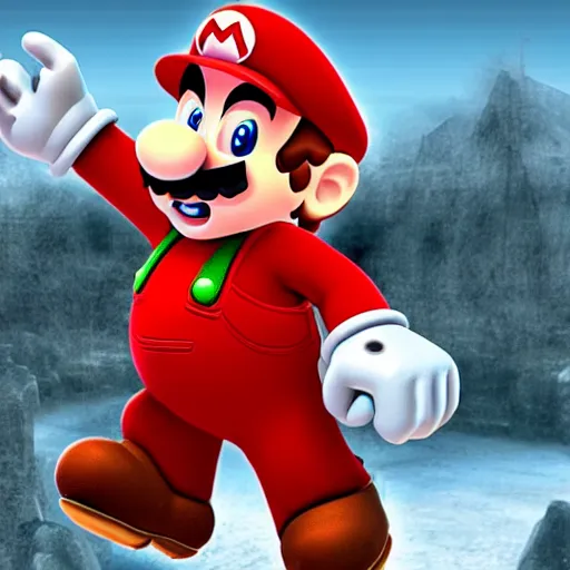 Prompt: still of a mario from super mario videogames as an npc in skyrim, close up