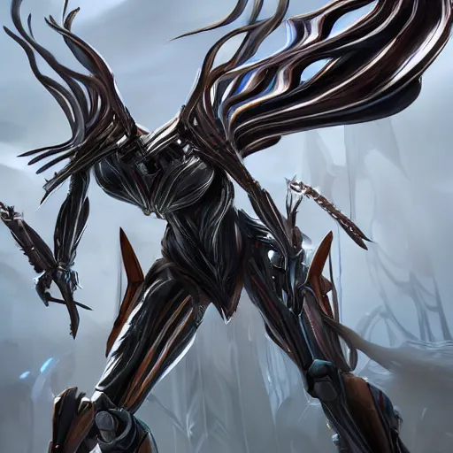 Image similar to high quality bug pov of a beautiful and stunning giant valkyr prime female warframe, preparing to sit above you, looms over you, unaware of your existence, slick elegant design, sharp claws, bug pov shot, highly detailed art, epic cinematic shot, realistic, professional digital art, high end digital art, furry art, DeviantArt, artstation, Furaffinity, 8k HD render, epic lighting, depth of field