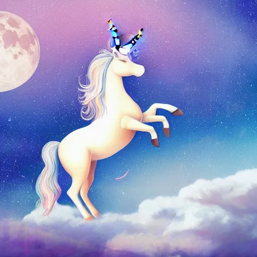 Prompt: a unicorn dancing under a cresent moon. Digital art, high detail, hyper realistic, digital illustration, trending on artstation - n 9