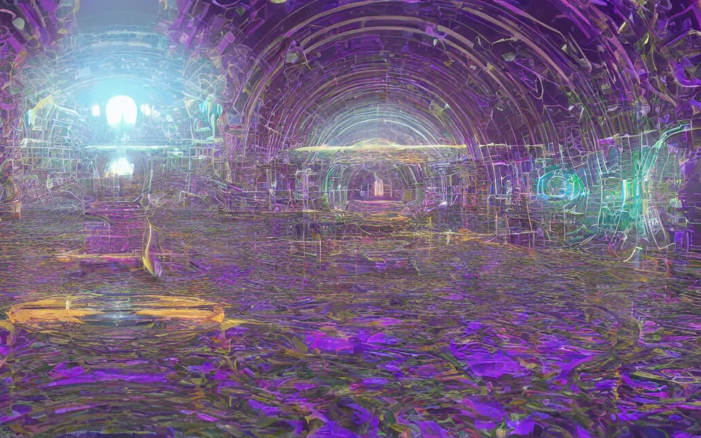 Prompt: oracular vision of a techno - spiritual utopian temple, perfect future, award winning digital art