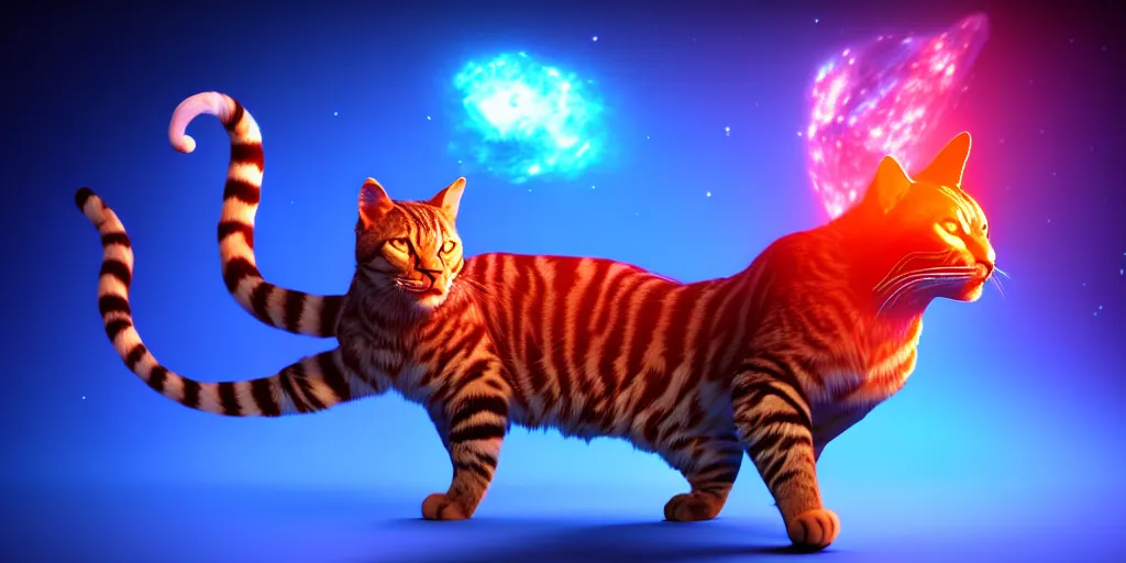 Prompt: 8 k uhd poser, redshift render of shiva the destroyer as a cosmic dancing cat, stage photography, volumetric lighting