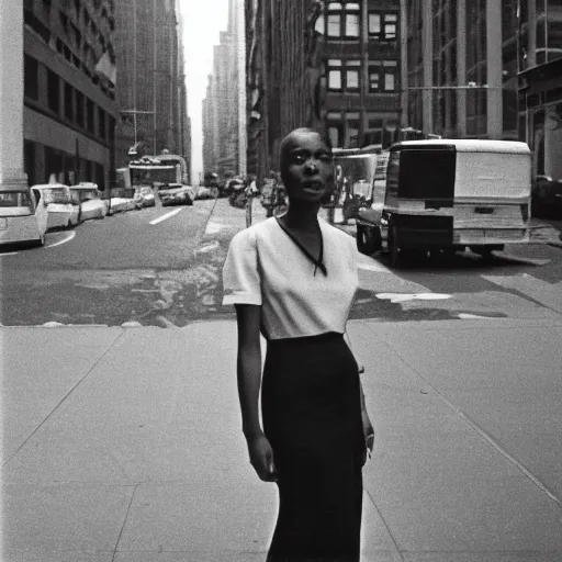 Image similar to medium format film candid portrait of a woman in new york by street film photographer, 1 9 6 0 s, woman portrait featured on unsplash, photographed on colour expired film