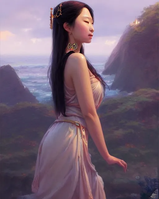 Image similar to a beautiful taiwan goddess with sundress with jewelry | | winter, realistic shaded, unpleasant face, good looking, fine details, realistic shaded lighting poster by greg rutkowski, magali villeneuve, artgerm, jeremy lipkin and michael garmash and rob rey