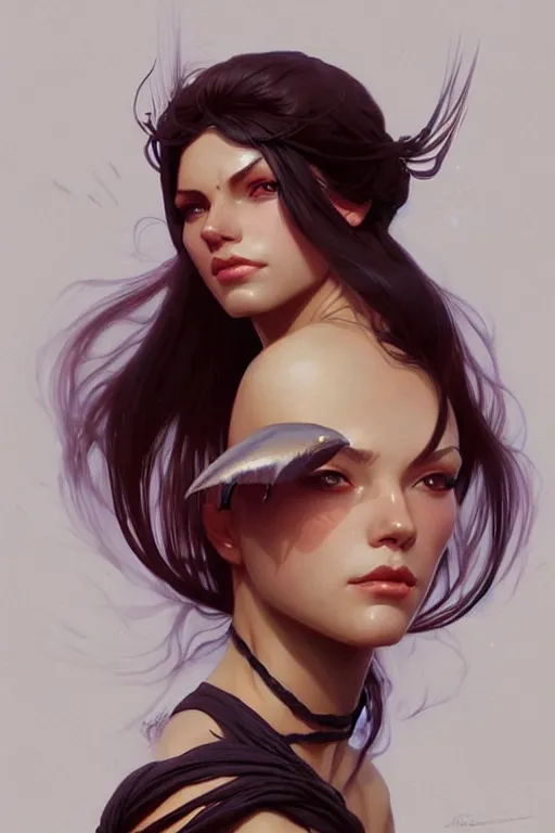 Image similar to a very beautiful savage woman, fantasy, portrait, sharp focus, intricate, elegant, digital painting, artstation, matte, highly detailed, concept art, illustration, ambient lighting, art by ilya kuvshinov, artgerm, alphonse mucha, and greg rutkowski