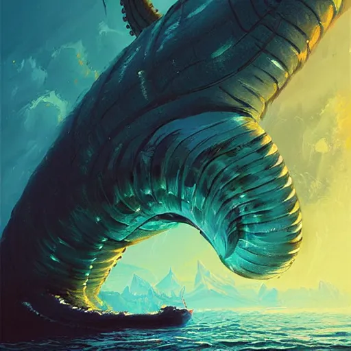 Prompt: a painting of a large coiled leviathan, by alena aenami and greg rutkowski