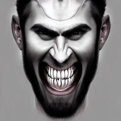 Image similar to x-ray scan of Beautiful face of very manly Gigachad with very big jaws, big eyebrows, smile like trollface jaw tilted on side, painting on grey scale face, powerful , magic, thunders, dramatic lighting, intricate, wild, highly detailed, digital painting, artstation, concept art, smooth, sharp focus, illustration, art by artgerm and greg rutkowski and alphonse mucha, footage