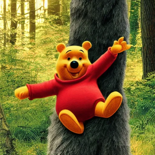 Image similar to photo of Winnie the Pooh as bigfoot sasquatch