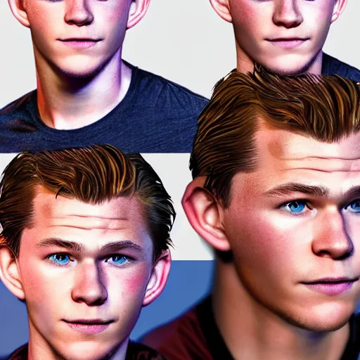 Prompt: Tom Holland and Chris Hemsworth crossbreed, illustrated and rendered by Xie Boli, trending on artstation, 4k, 8k, photorealistic imagery, photorealistic details, intricate, highly detailed