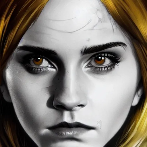 Image similar to Very funny Emma Watson looking like an old monkey, colorful painting on grey scale face, powerful , magic, thunders, dramatic lighting, intricate, wild, highly detailed, digital painting, artstation, concept art, smooth, sharp focus, illustration, art by artgerm and greg rutkowski and alphonse mucha, footage