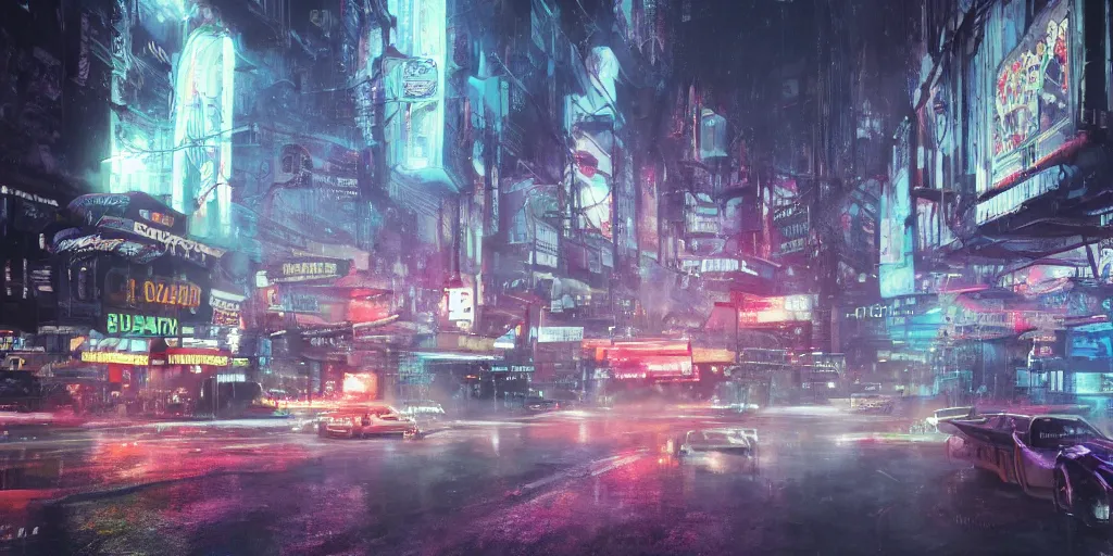 Prompt: a guatemalan solitary cyberpunk city with neon ads and signs with evocative dramatic mood with blade runner vibe with cars and floating vehicles with motion blur with depth of field with bloom with lightshaft with volumetric lights, fog, by jeremy mann, oscar winning graphics, photo realistic, bloom, imax, dynamic lighting, artstation, netflix series,