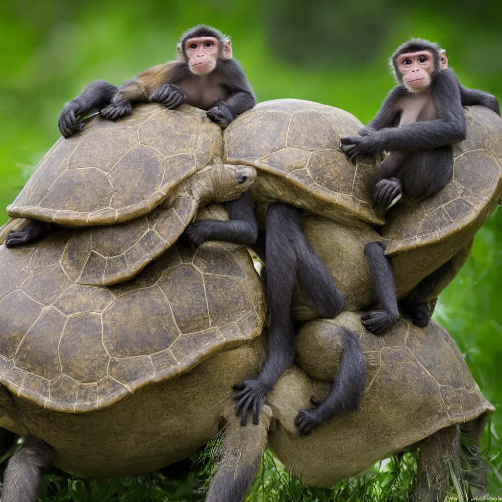 Image similar to nature photograph of a monkey sitting on the back of a turtle. turtle. turtle. national geographic