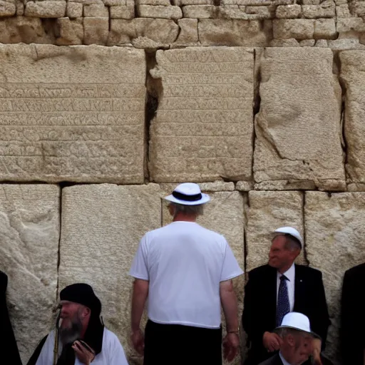 Prompt: Donald Trump as orthodox Jew at the wailing wall