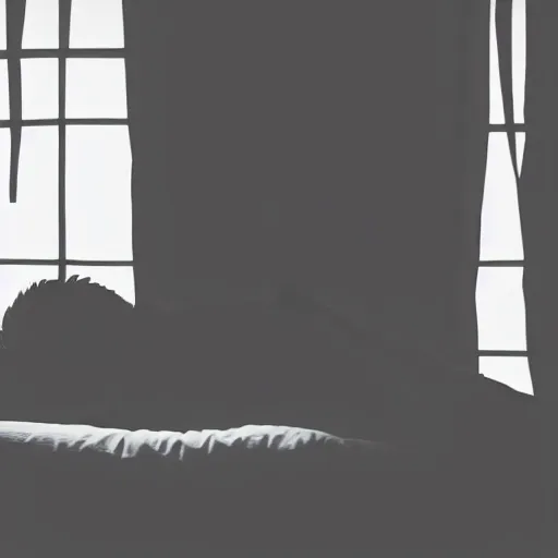 Image similar to a tall black silhouette of a person menacingly standing in front of a person sleeping in bed at a person sleeping in bed