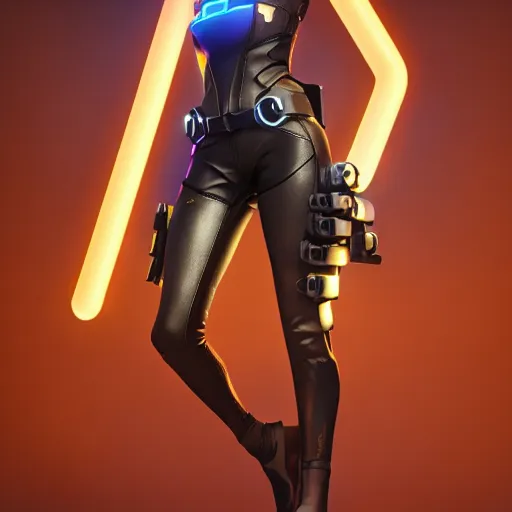 Image similar to a full body portrait of tracer from overwatch wearing skintight leather jacket, trending on artstation, artstationhd, artstationhq, full body shot, octane render, unreal engine, 3 d render detailed body, detailed face, artwork by tooth wu and wlop and beeple and greg rutkowski