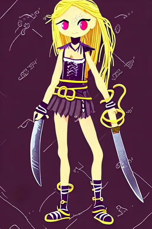 Image similar to A cute spaghetti-girl thief protagonist with leather-strap-armor and ninja weapons is exploring the tenth reality. A highly detailed fantasy character in the style of Tim Burton