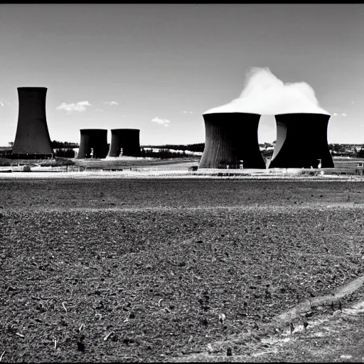 Image similar to black and white photo of a nuclear facility