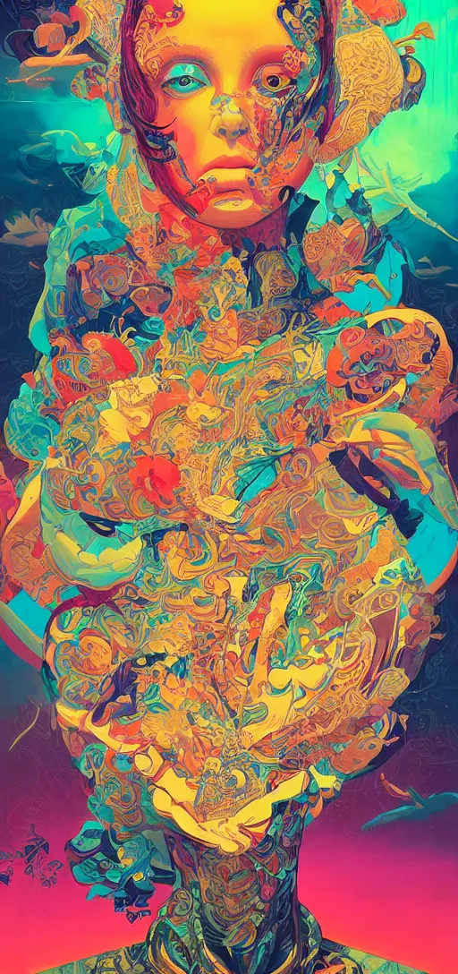 Prompt: Tristan Eaton, victo ngai, peter mohrbacher, artgerm portrait of a global consciousness. psychedelic. neon colors