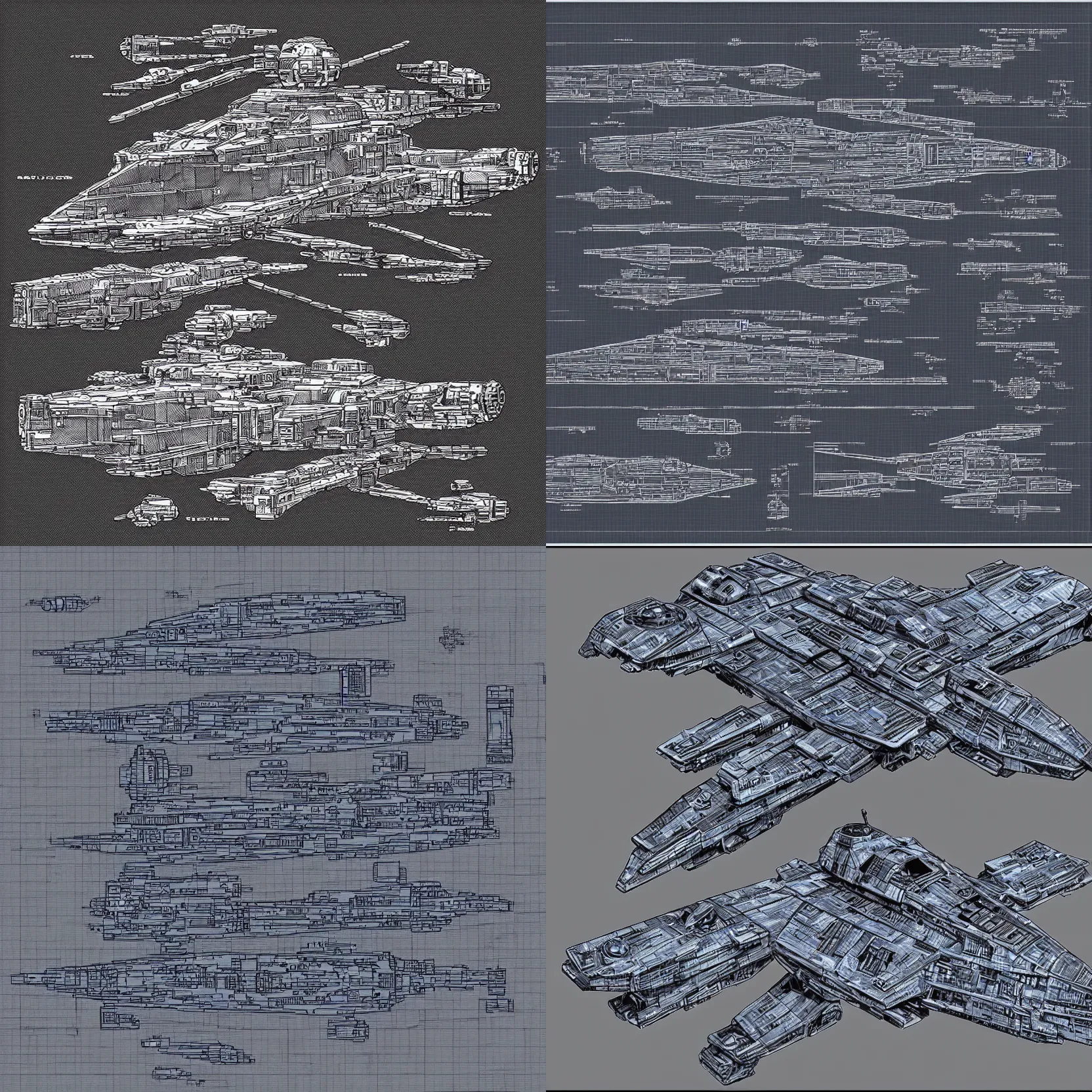 Prompt: blueprint sprite of a star wars ship, highly detailed, black background