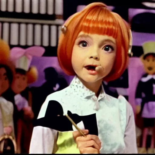 Prompt: a film still of Tooru from jojolion in willy wonka and the chocolate factory(1971)