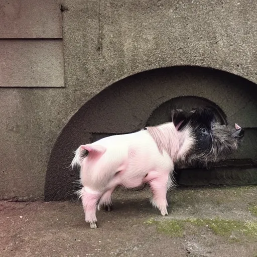 Image similar to “photograph of a mix between a cairn terrier and a pig”