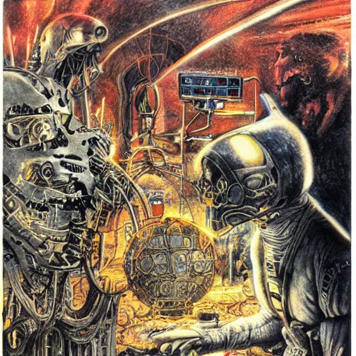 Prompt: mystery science theatre 3 0 0 0, highly detailed, cinematic, alan lee, illustration, comic art