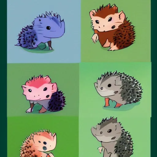 Prompt: baby hedgehogs in the style of cute anime