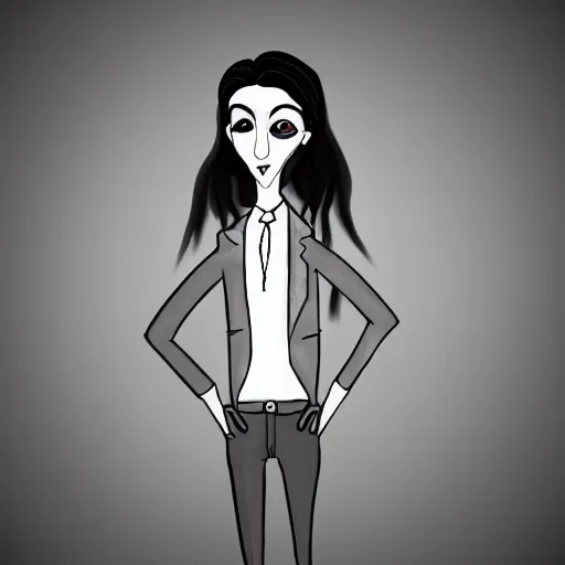 Image similar to young man portrait, black hair, skinny, corpse bride art style