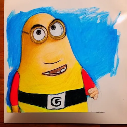 Prompt: “preschoolers crayon drawing of gru”