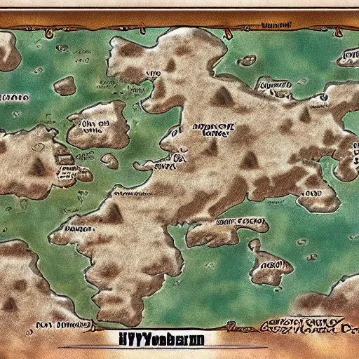 Image similar to map of hyborian world in heroic fantasy style