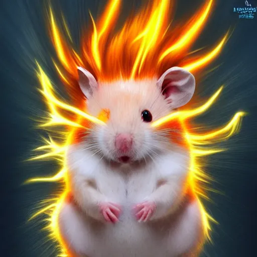 Prompt: a hamster going super saiyan, digital oil painting, very detailed, intricate, HD, high quality, 8k