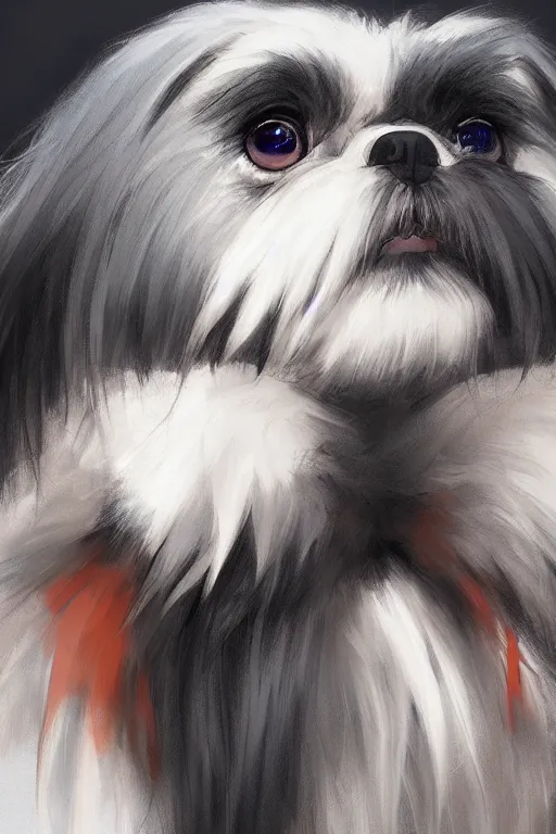 Prompt: An anime portrait of a dark gray shii tzu , by Stanley Artgerm Lau, WLOP, Rossdraws, James Jean, Andrei Riabovitchev, Marc Simonetti, and Sakimichan, tranding on artstation