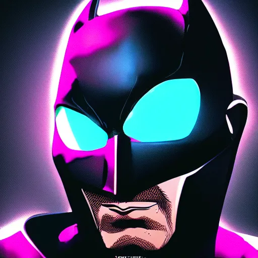 Image similar to batman portrait, synthwave, neon, vector graphics, cinematic, volumetric lighting, f 8 aperture, cinematic eastman 5 3 8 4 film, photorealistic